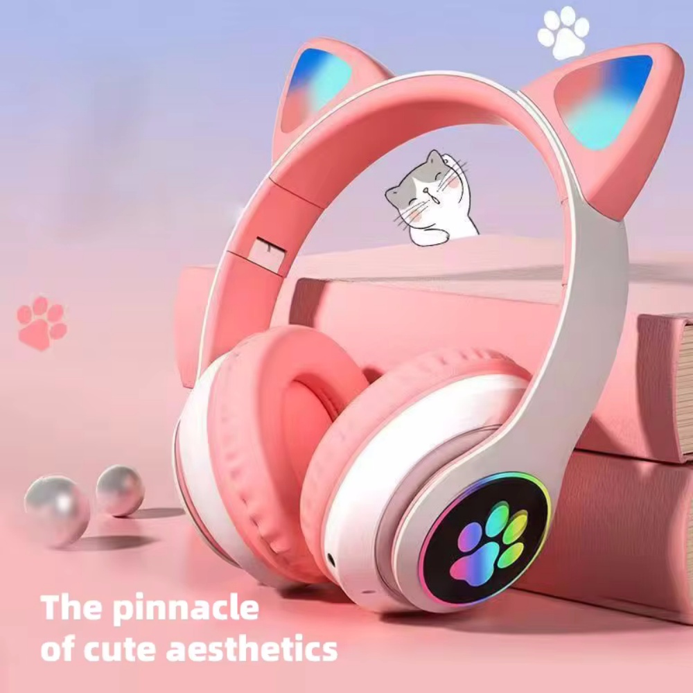 Cat Ear Bluetooth Headset Led - Headphone Bluetooth Nirkabel yang Dapat Dilipat,