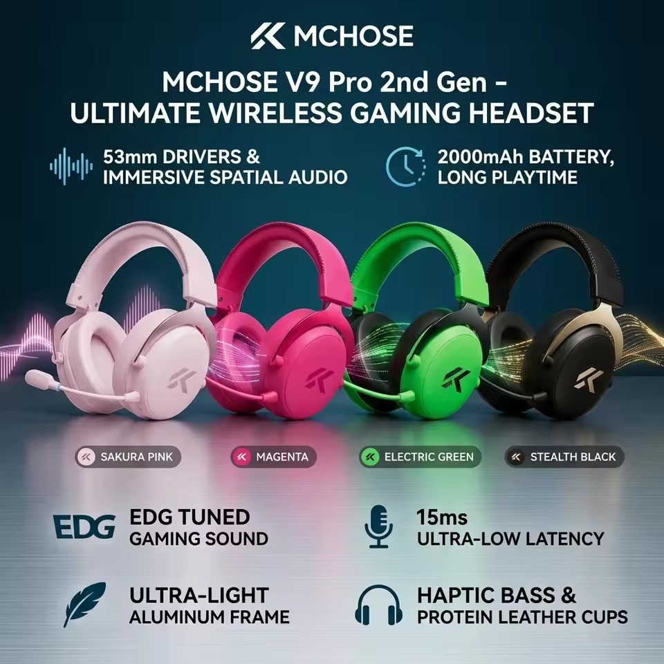 Anc Wireless Over Ear Headphones - MCHOSE V9 Pro 2, Headset Gaming