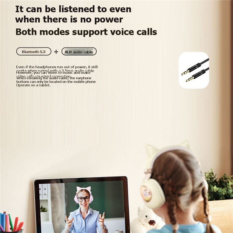 Headset Nirkabel Bluetooth 5.3 - Cat Ear Bluetooth Headset Led ulasan dan harga
